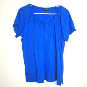 Lauren Ralph Lauren Blue Peasant Top 1X